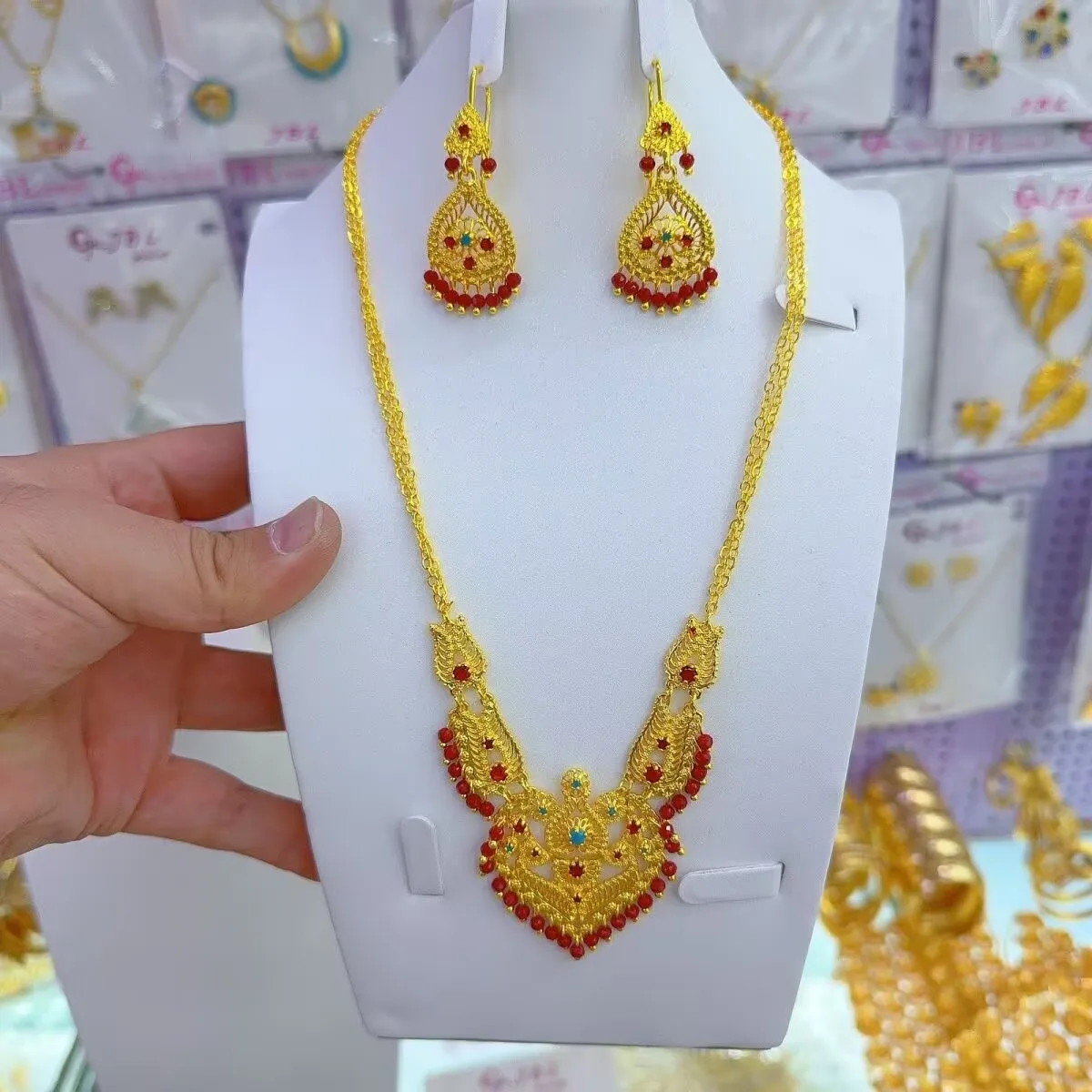 

Новое Нигерия, Европа, Дубай, 24-каратное позолоченное ожерелье, серьги в качестве свадебного подарка, ювелирные изделия для влюбленных YY10638