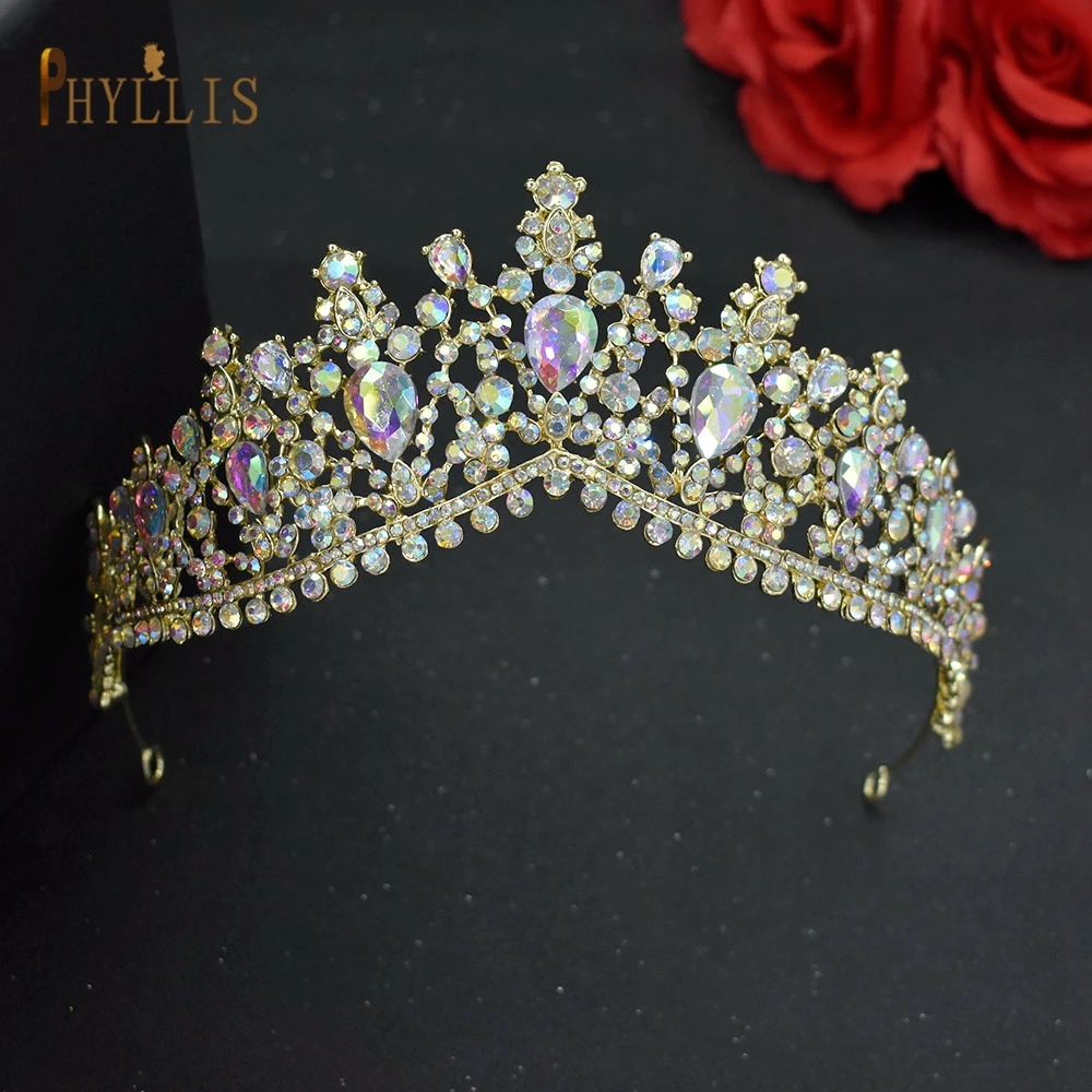 Corona nupcial colorida para mujer, Tiaras de diamantes de imitación de lujo, diademas de boda de cristal, diadema de princesa, diademas de novia, A46