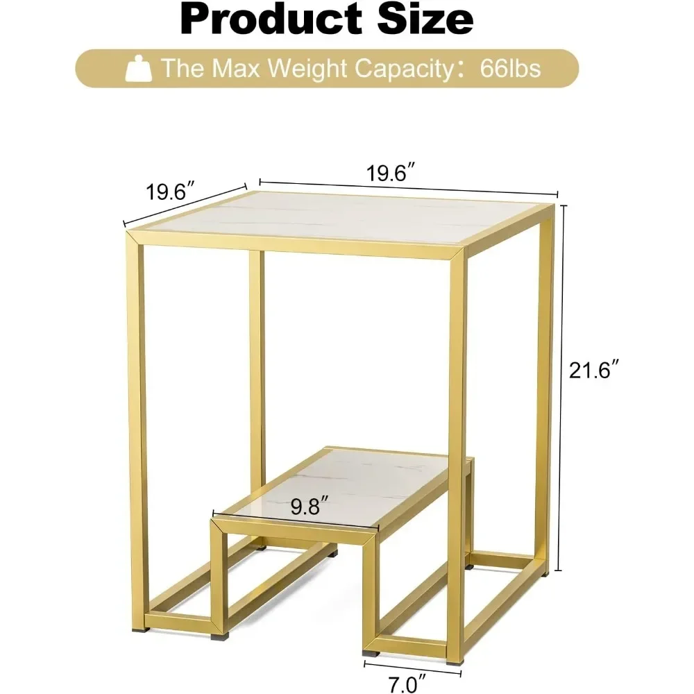 Набор современных мраморных кофейных столиков из 3 предметов, кофейный столик и 2 боковых столика с золотой металлической рамой и полкой для хранения, наборы столов для гостиной