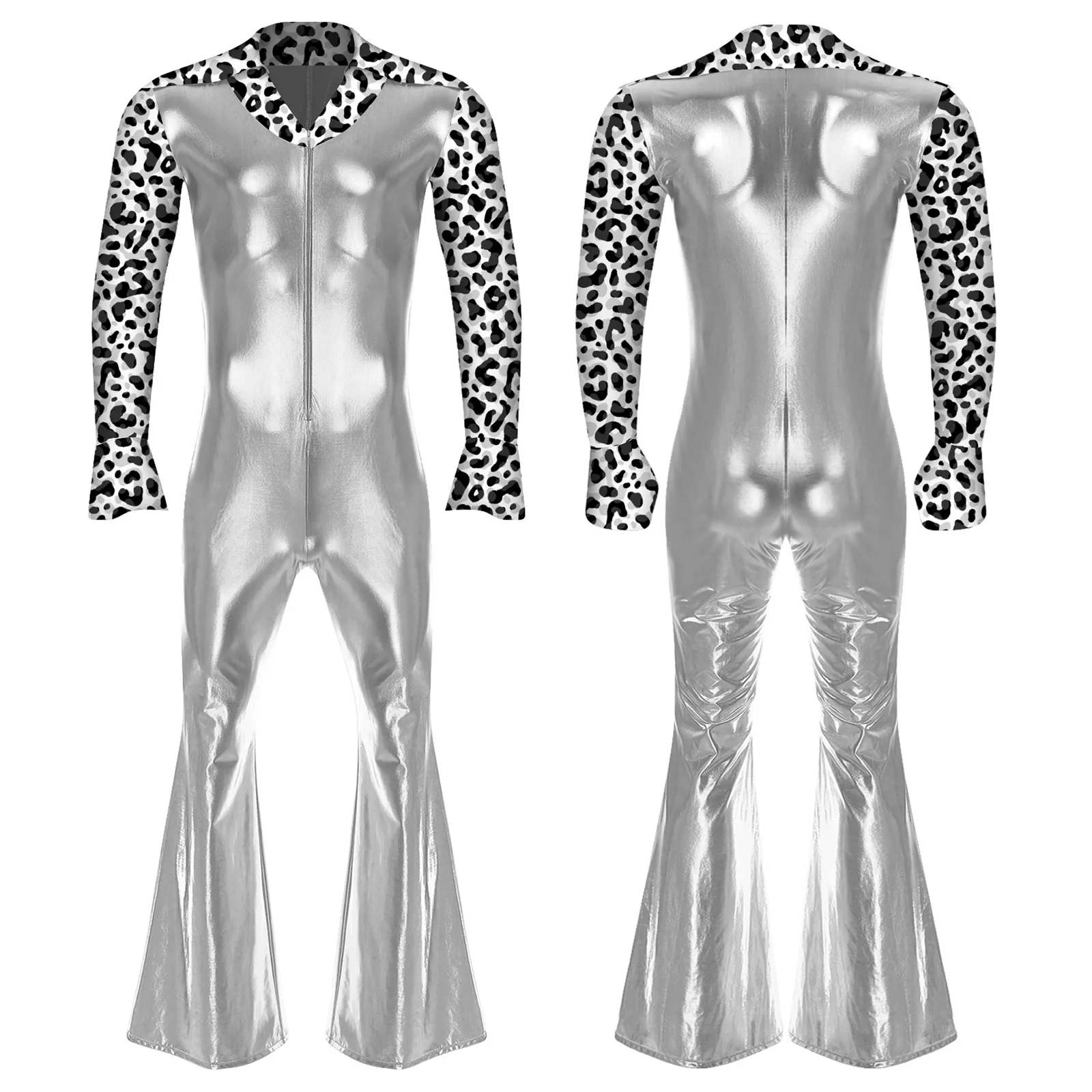 Men Bell Bottom Pants Jumpsuit Rompers Vintage 80s Disco Hippie Costume for Rock Jazz Dancewear Musical Theme Party Dress-up