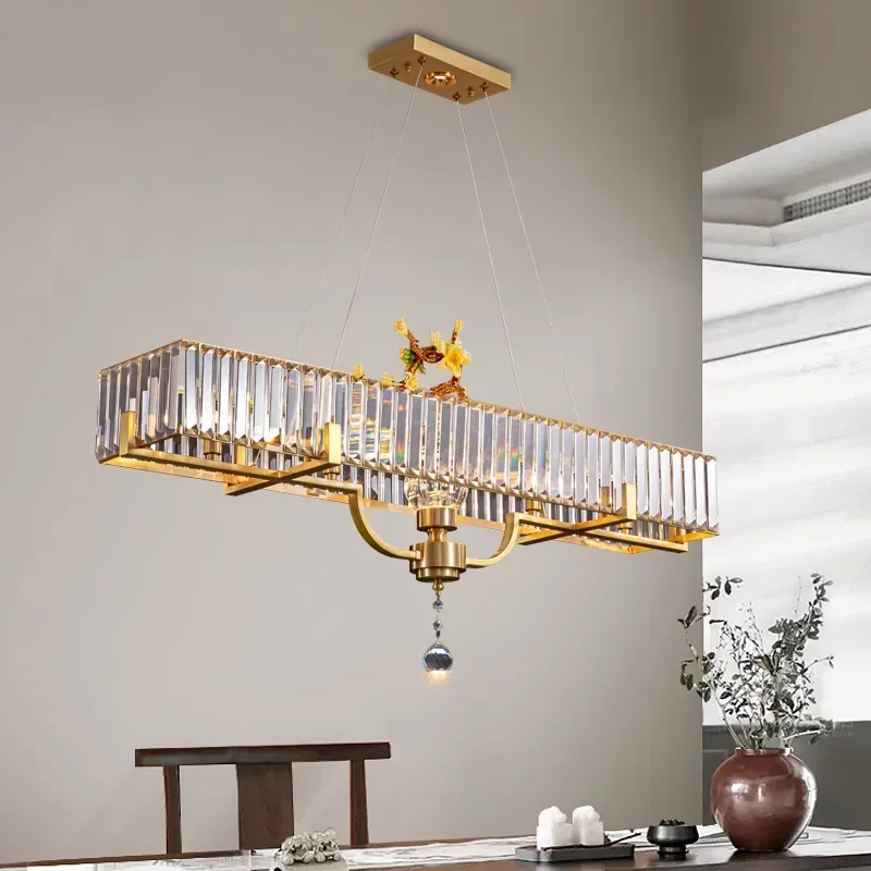 Zen New Chinese Style All-Copper Pendant Light Living Room Light Modern Simple Crystal Dining Room Light Chinese Style Tea Room