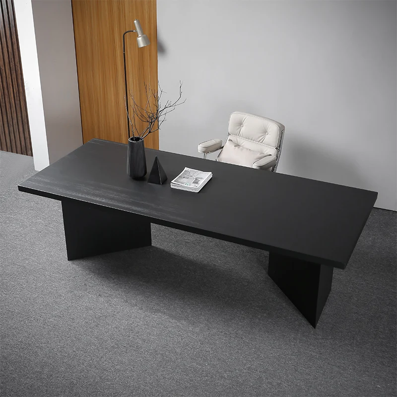 Simple Modern Solid Wood Desk Black Office Computer Desk Conference Reception Desk