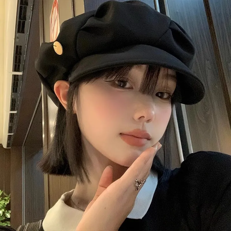 Loose Cloud Top Octagonal Beret Hats Wool Blended Newsboy Hat Women Cloud Street Brim Cap Outdoor Winter Autumn Berets Caps Girl