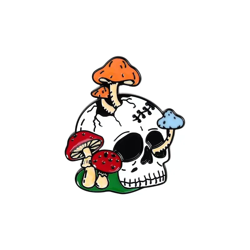 Punk Skull Brooch Horror Skeleton Mushroom Enamel Pin Eye Colored Lapel Pins Gothic Badge for Backpack Decorative Jewelry Gift