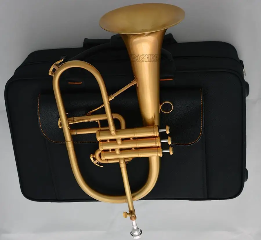 Great Professional Bb Flugelhorn Brushed 24K Gold Plated Flugel WFH- 183
