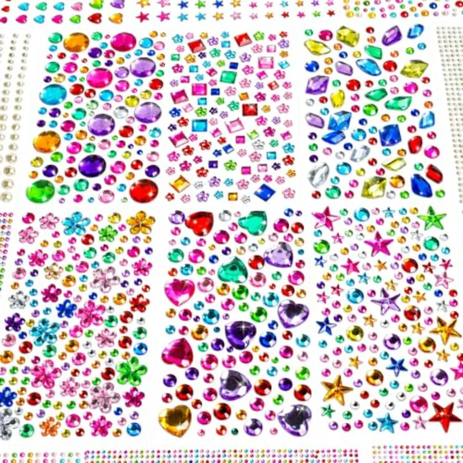 7500+PCS Jewel Stickers for Crafts, Self Adhesive Gem Stickers Kit, Acrylic Rhinestone Stickers Assorted Shapes for Scrapbookin