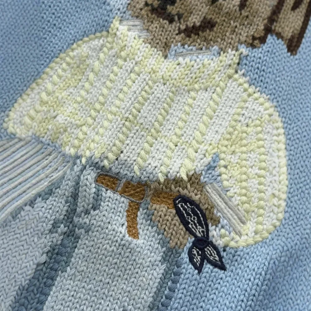 ​ ​ سترة منسوجة من القطن الناعم 2022، بلوزة نسائية برقبة دائرية مطرزة على شكل دب، بلوفر كاجوال مريح، ملابس مريحة للخريف والشتاء ​ ​