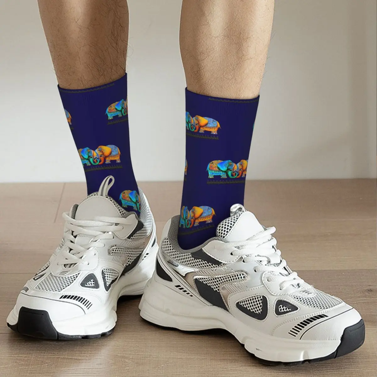 Retro Littlest Elephant Love Basketball Socks Cartoon Animal Polyester Long Socks for Unisex