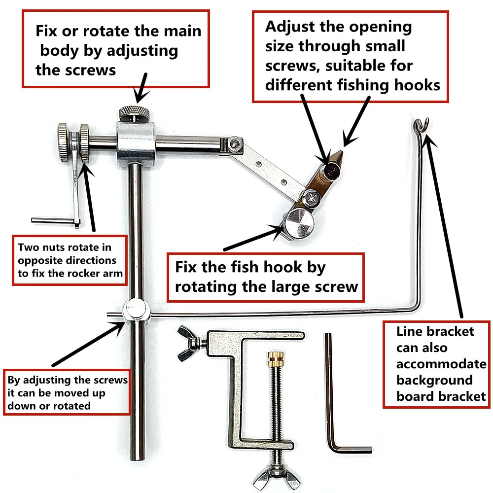 Rotatable Fly Tying Tool, Fly Bait Making Tool, Vise for Trout Salmon Fishing Lure, 360 graus, 1pc