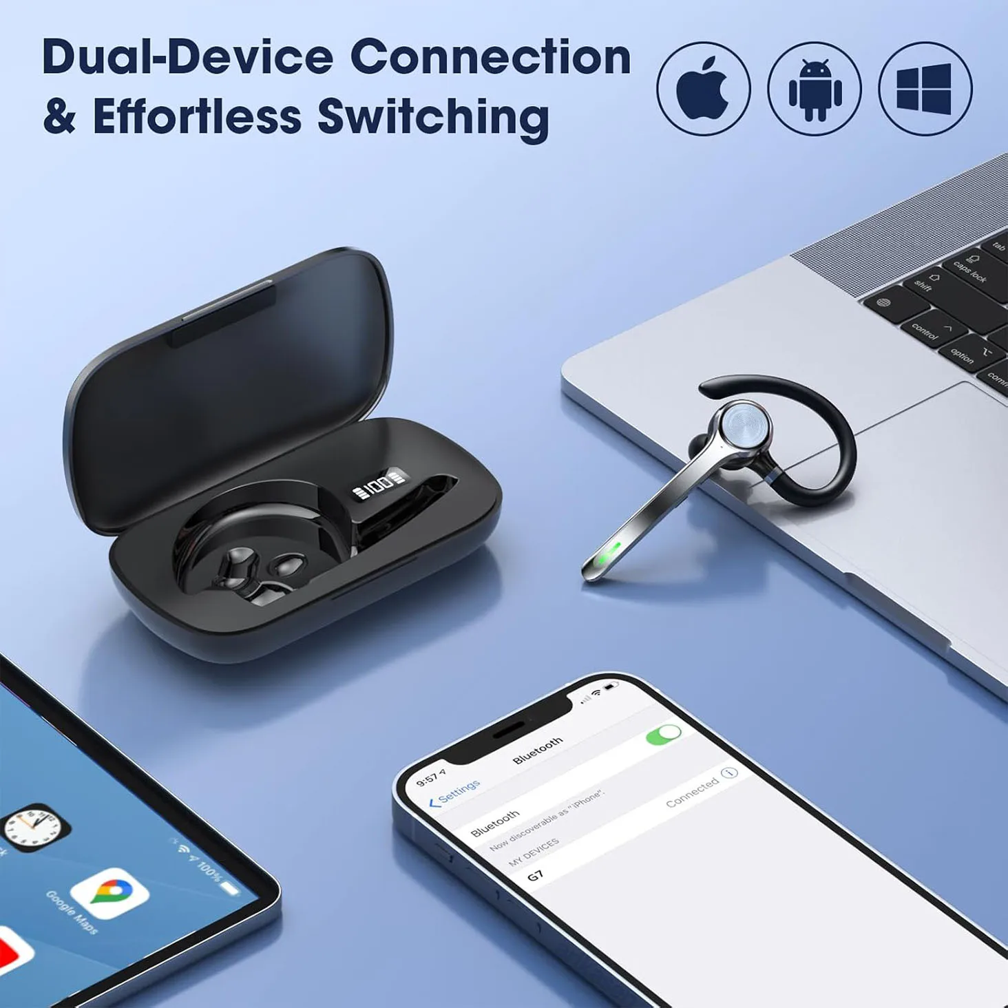 Wireless Headset Single-Ear Bluetooth Headset with Noise-Canceling Mic and USB Dongle Wireless Bluetooth Earpiece for Computer view 3