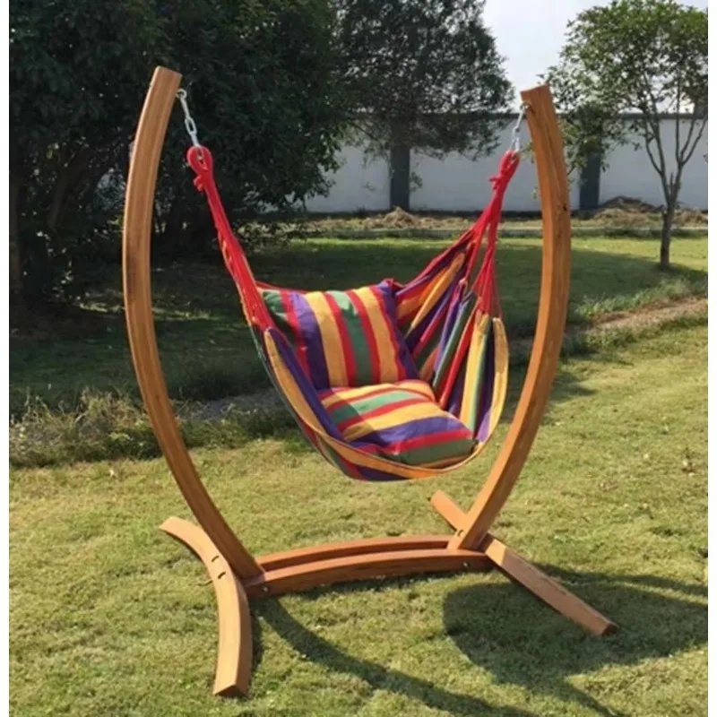

2026 Wooden Stand Hammock Chair With Striped Fabric Leisure Swing