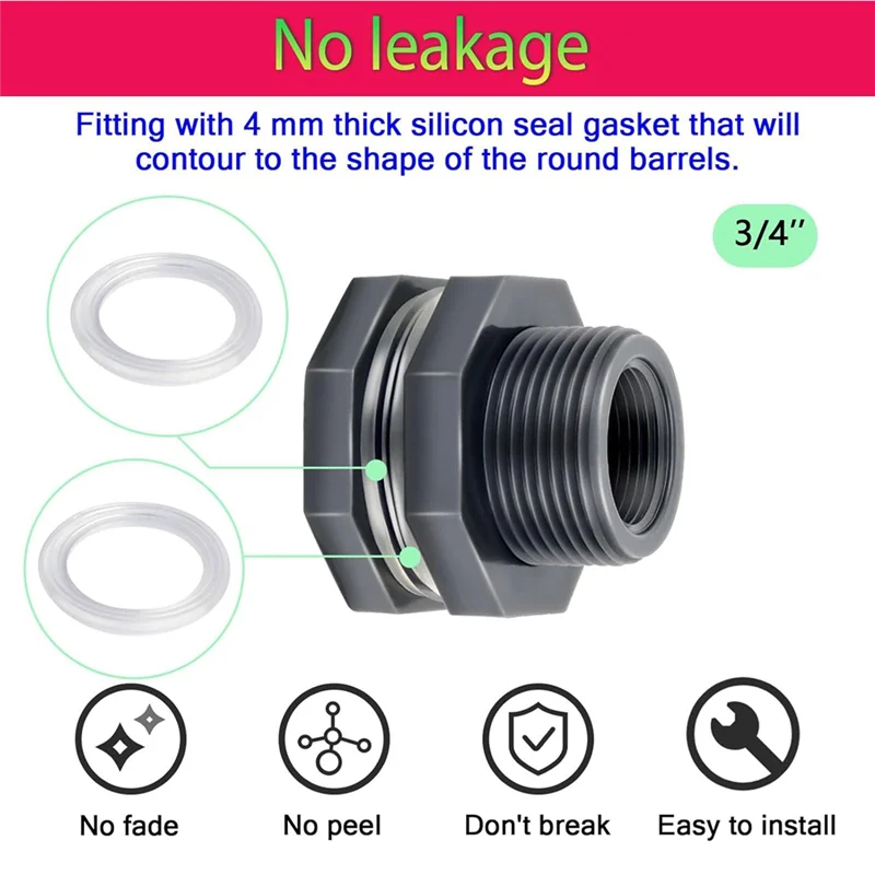 

VEHO-1Set Garden Hose Adapter With Clamp Kit Water Tank Connector Thru-Bulk Pipe Fitting
