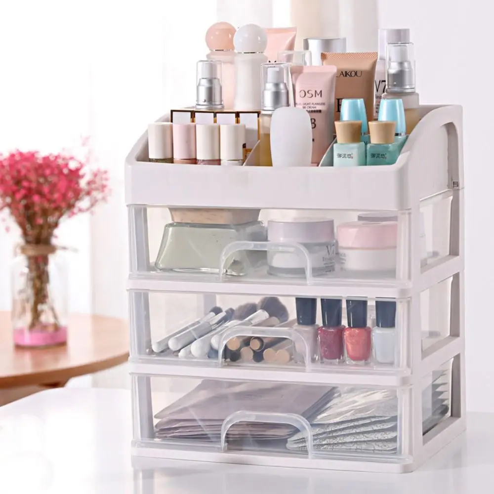 1Pcs 2/3/4 Tiers Cosmetic Make-Up Storage Organiser Jewellery Box Makeup Case With Drawer Simple And Transparent Sorting Shelf