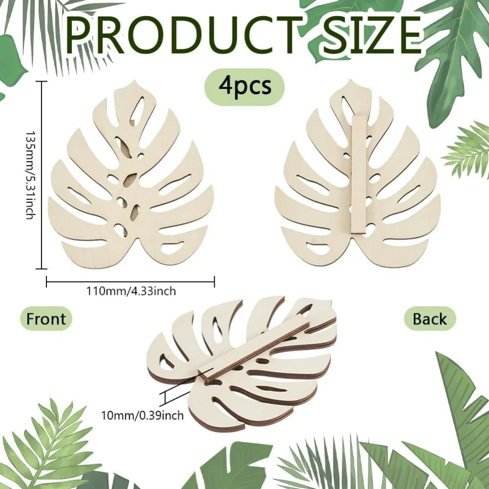 4 قطعة خشبية الاستوائية Monstera ورقة مقاطع الحائط لتسلق النباتات 4.3x5.3 بوصة الأزهار الأبيض اللون ورقة مقاطع الحائط للكروم #2