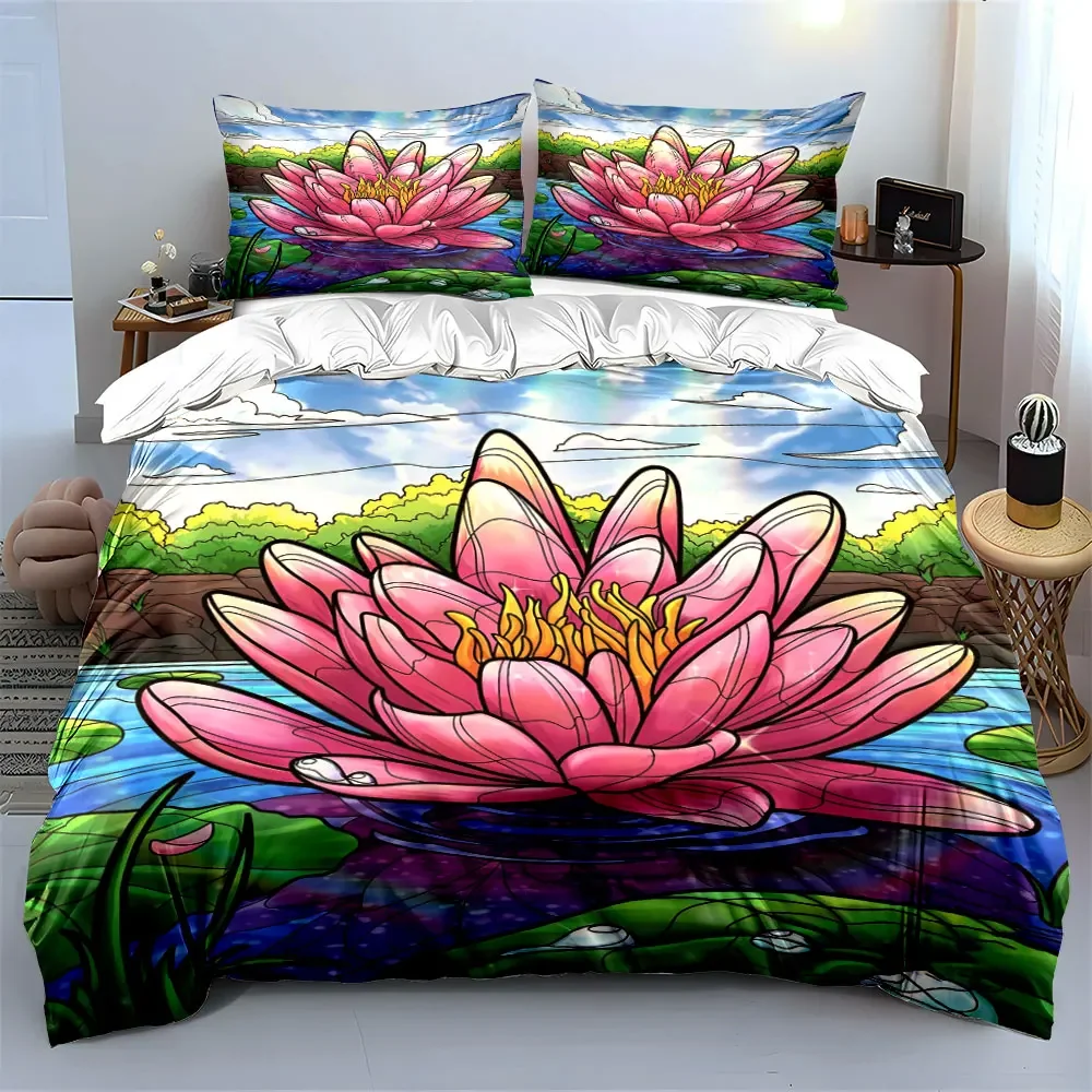 

"Lotus Flower Decor Set" Soft Comfortable Duvet Cover Bedding Set Included 1*Duvet Cover & 2*Pillowcases, gift
