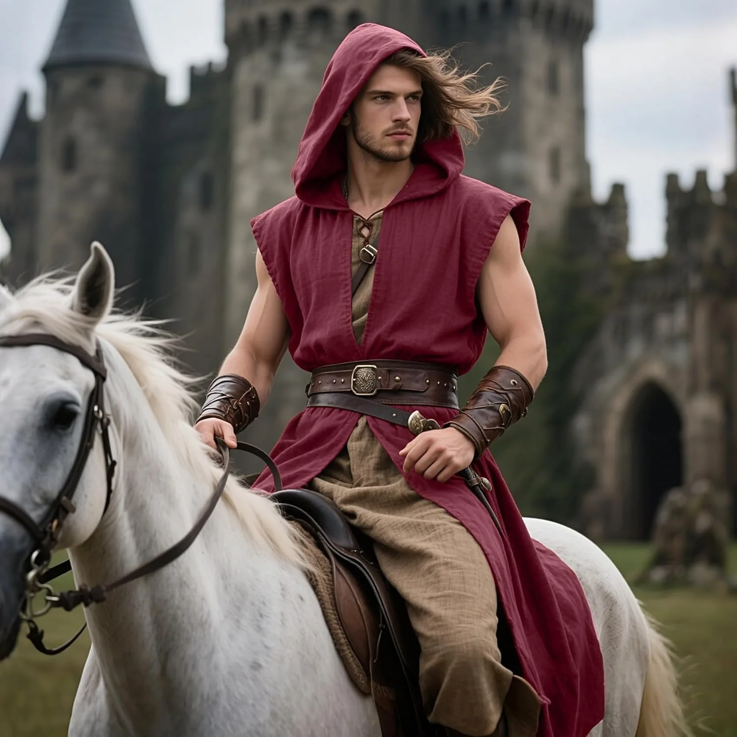 Abrigo Medieval con capucha para hombre, capa tipo túnica sin mangas de tabardo renacentista, disfraz vikingo, disfraz de asesino de Halloween