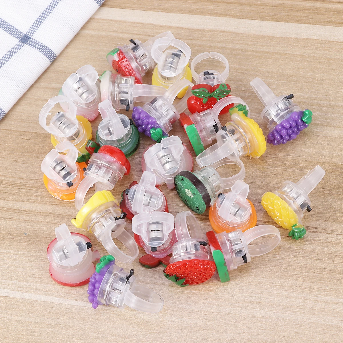 

10 Pcs Glowing Fruit Ring Friends Gathering Rings Cartoon Children's Party Supplies LED Light Flashing