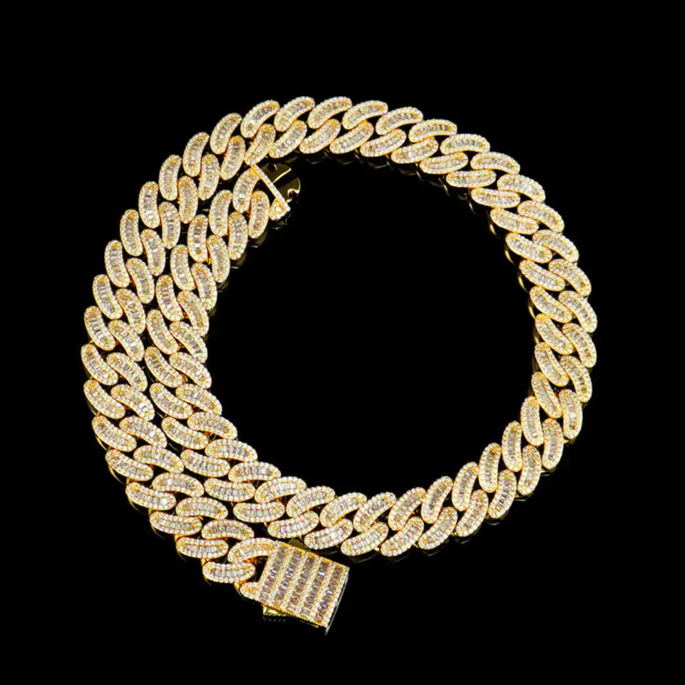 16mm Width Fine Jewelry Men Necklace Sterling Silver 925 Iced Out Moissanite Hip Hop Iced Out Baguette Cuban Link Chain