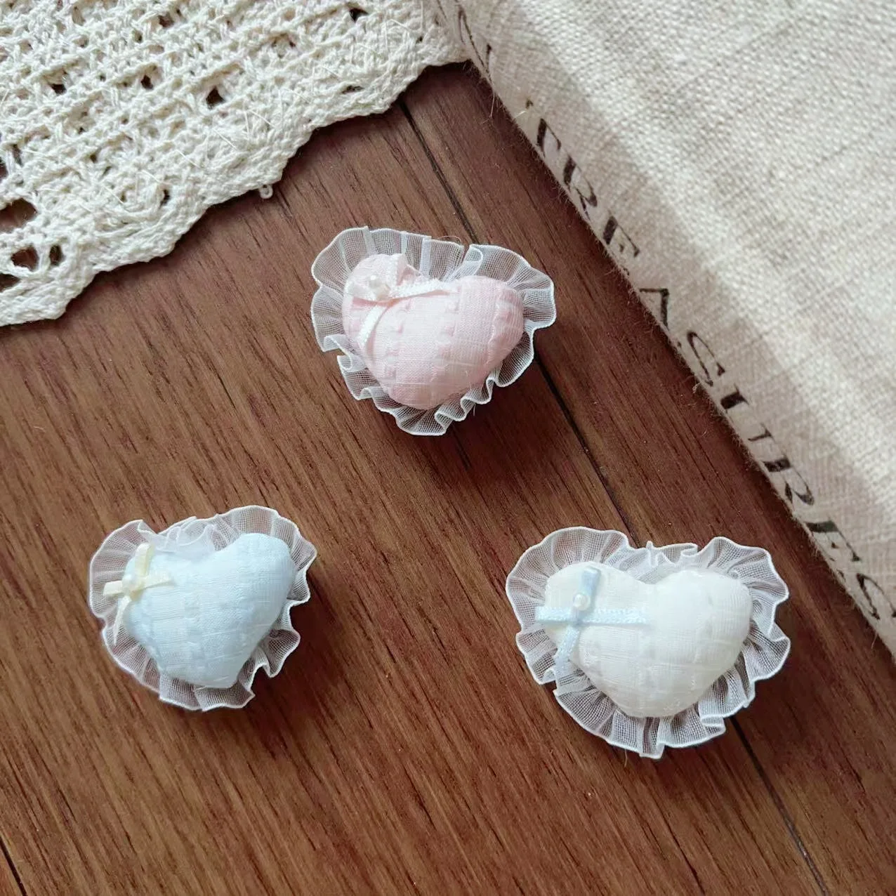

Premium Soft Stuffed Cotton Lace Heart Hair Brooch Pin DIY for Shoes Socks Hat Bag Sewing Embellishment Cute