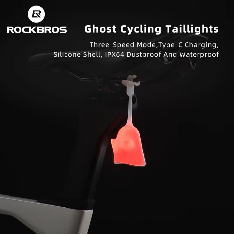 ROCKBROS Bicycle Tail Light Night Warning Bike Rear Light Type-C Rechargeable IPX64 Multifunctional MTB Road Ghost Cycling Light