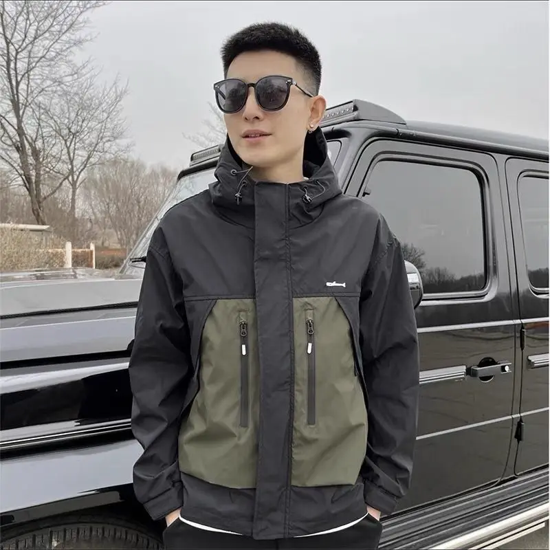 

Loose Men's Outdoor Jaet Functional Windproof Versatile Spring Autumn Waterproof Fce Lined Hooded Parka Youth ular