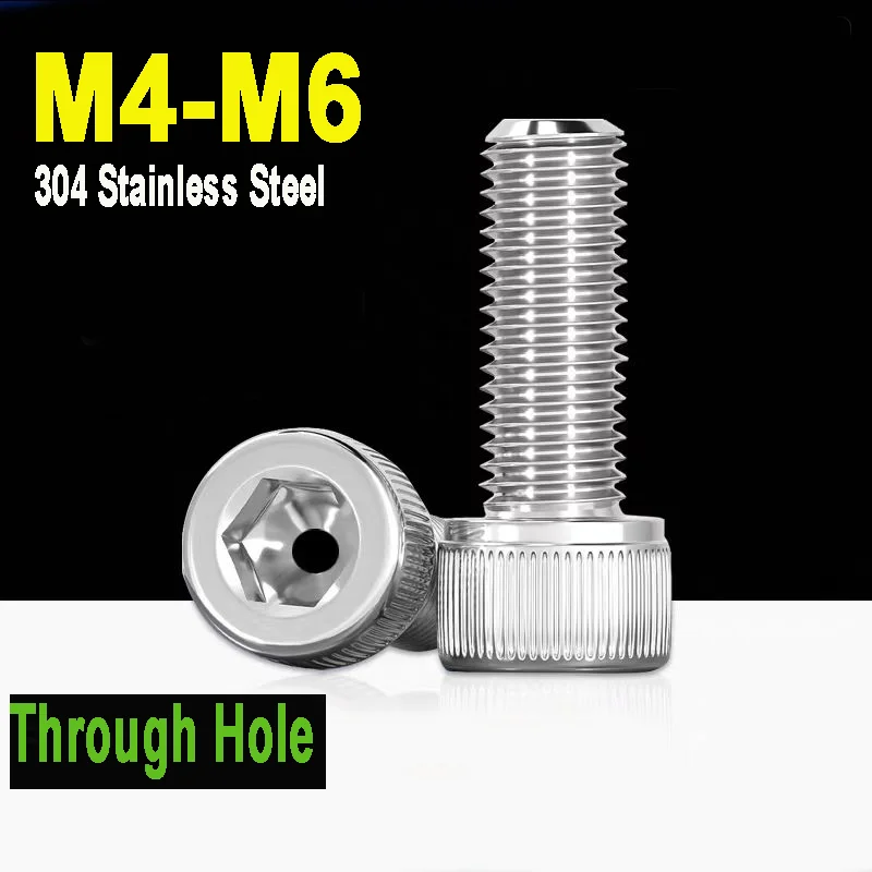 M4-M6 304 SS Cup Head Inner Hexagonal Hollow Hole Exhaust Screw Cylindrical Head Vacuum Through Hole Mask Machine Threading Bolt