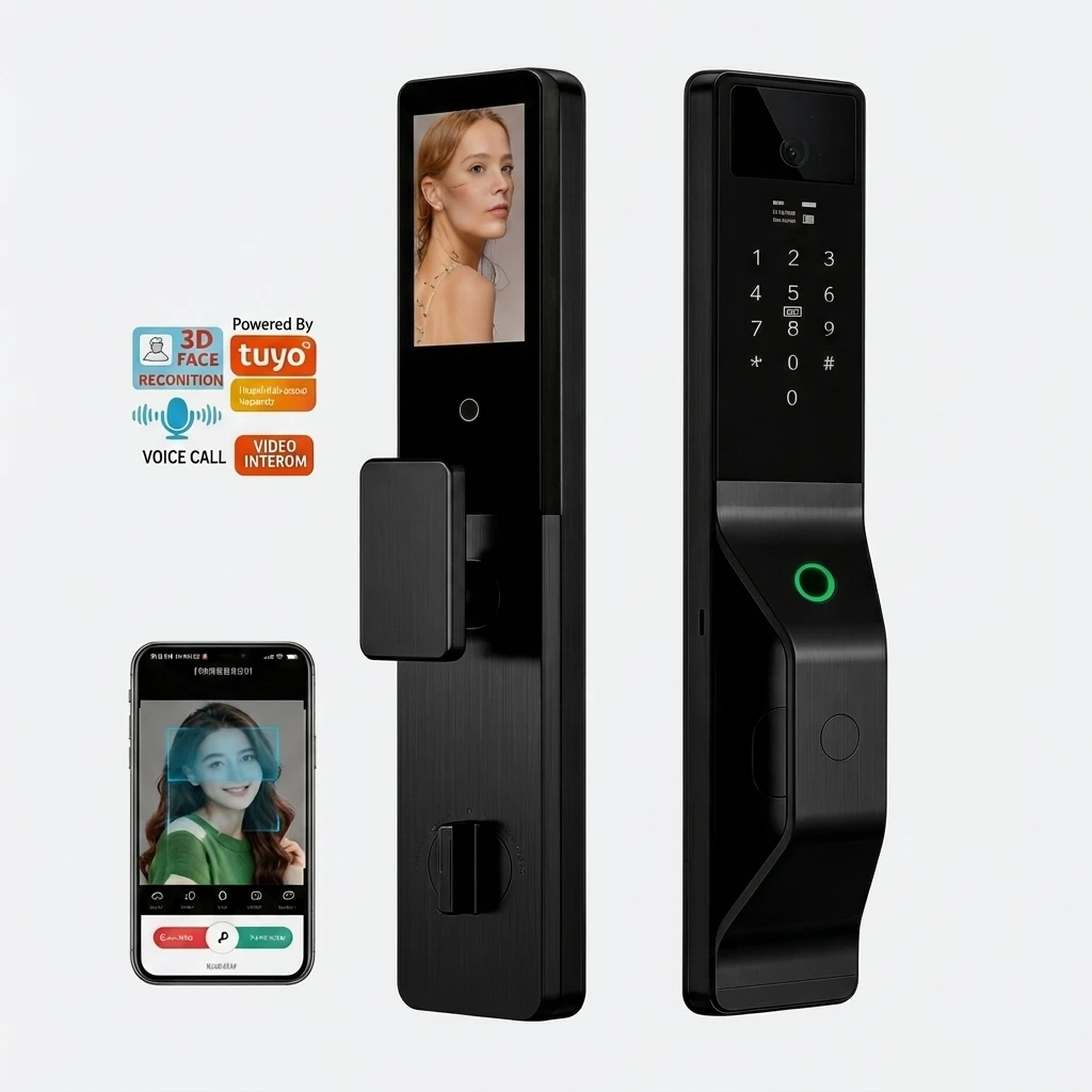 3D Face Smart Door Lock WiFi Video Intercom Remote Control Works with Tuya App Access Home Security Alarm System