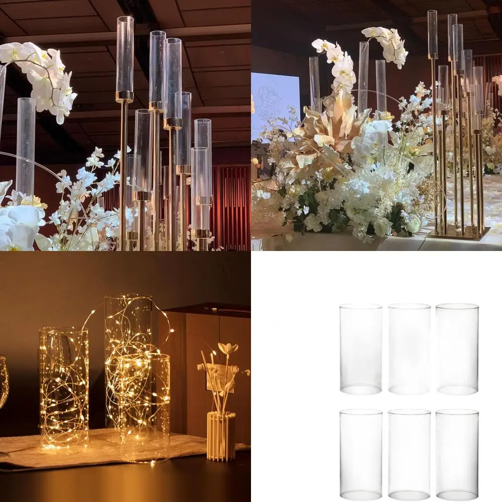 

Набор из 6 подсвечников-урн из прозрачного стекла, шириной 4,7 дюйма, высотой 10 дюймов, цилиндрические абажуры для столбовых свечей