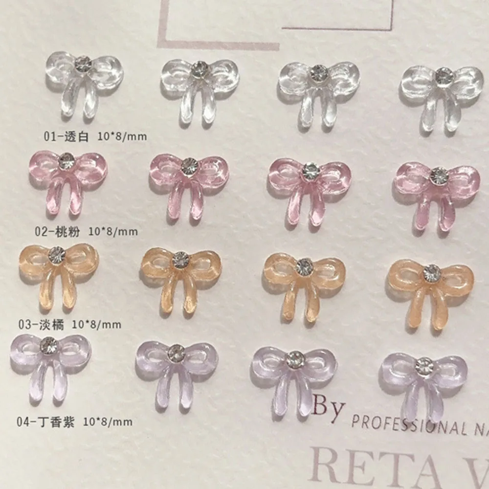 30 個ダイヤモンド弓ネイルチャーム 4 色蝶ネクタイネイルデコレーション半透明ゼリーちょう結びアクセサリーミニラインストーンパーツ