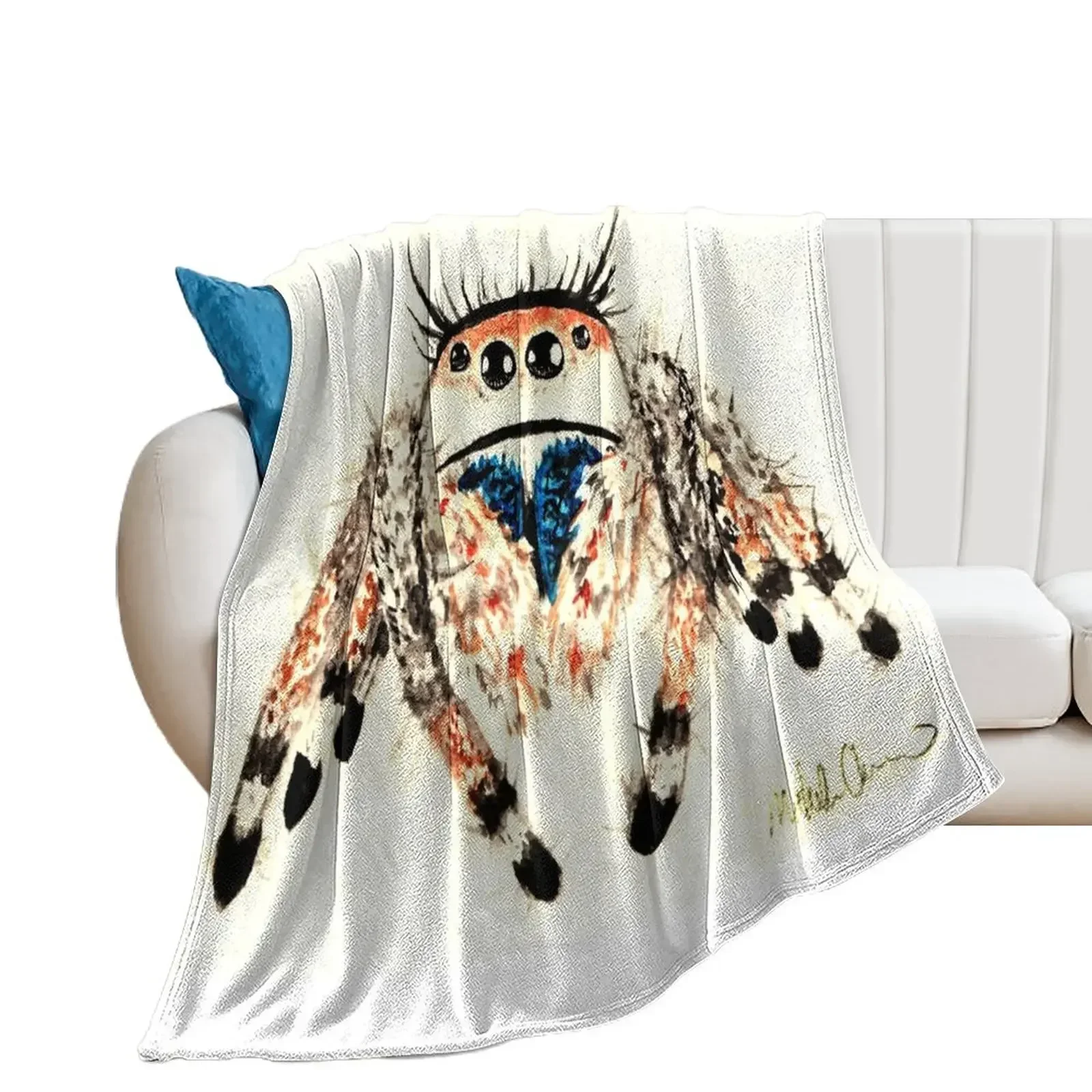 Phid. Regius Jumping Spider Watercolor Throw Blanket Soft Beds Furrys Blankets