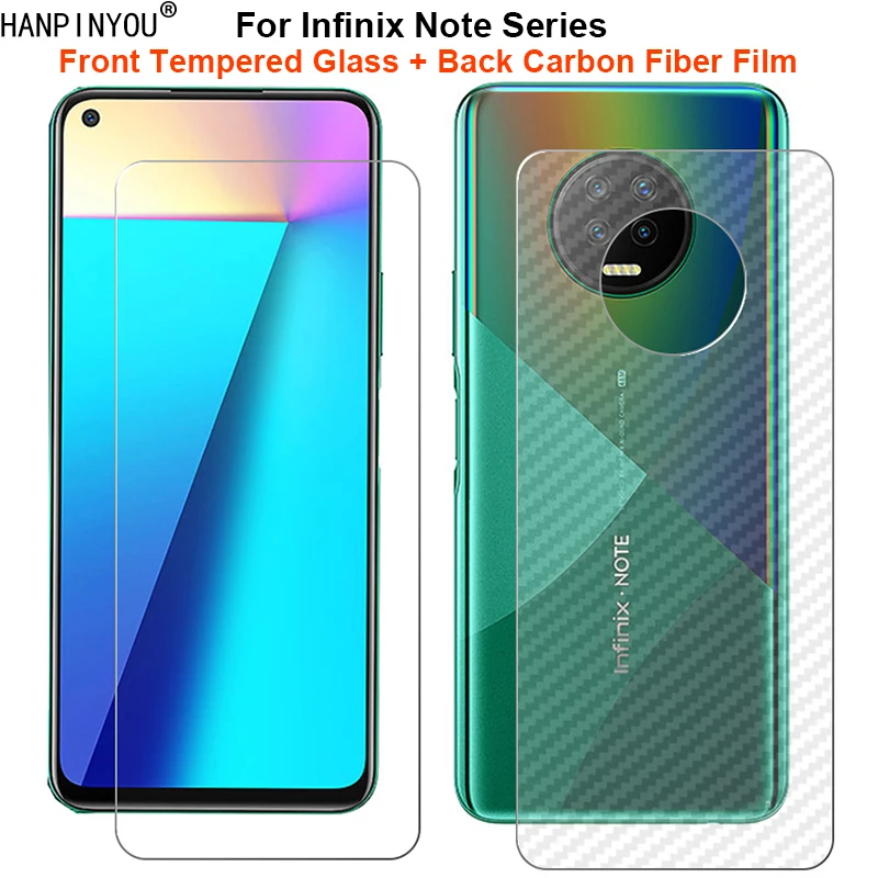 For Infinix Note 7 8 11 11i 11s Lite 10 Pro NFC 1 Set = Soft Back Carbon Fiber Film + Tempered Glass Front Screen Protector