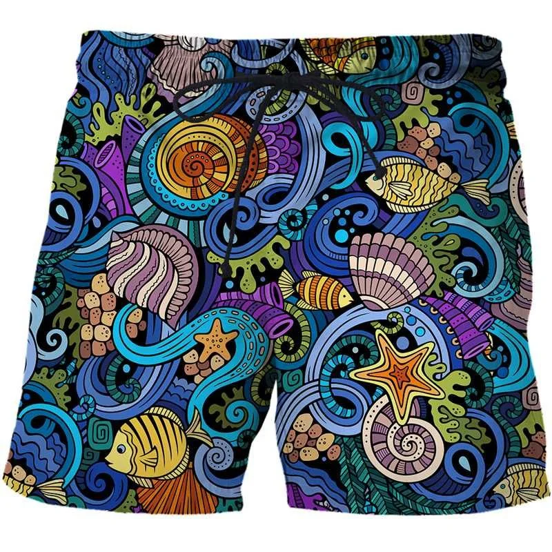 Summer Retro 3D Printed Abstract Fish Beach Shorts For Men Fashion Street Loose Short Pants Cool Surf Board Shorts Kids Clothes