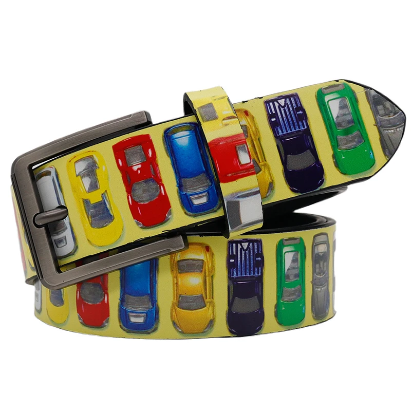 mens fashion punk hip hop car-printed soft leather belts square buckle belt decoration waistband womens designer strapon leash