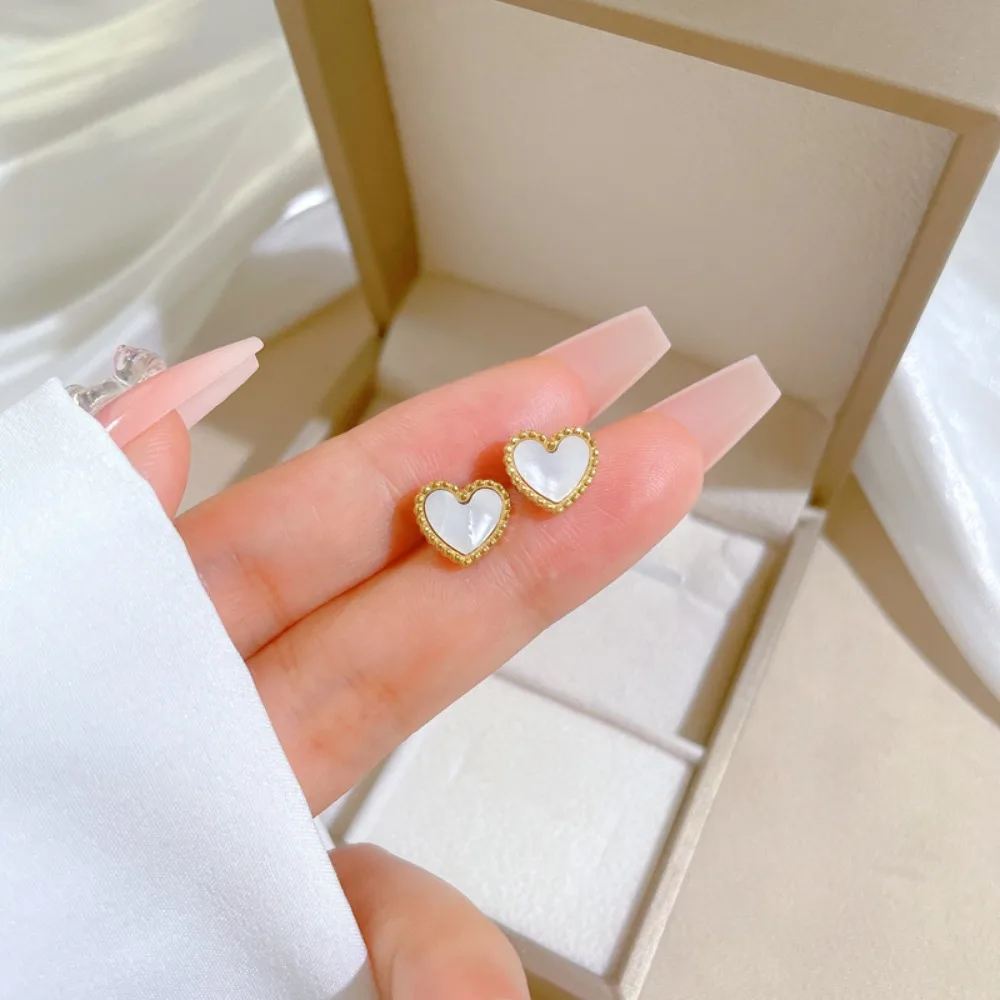 Cute Romance Gold Color Stainless Steel Fritillary Shell Heart Star Butterfly Stud Earrings for Women Charm Korea Jewelry Gift