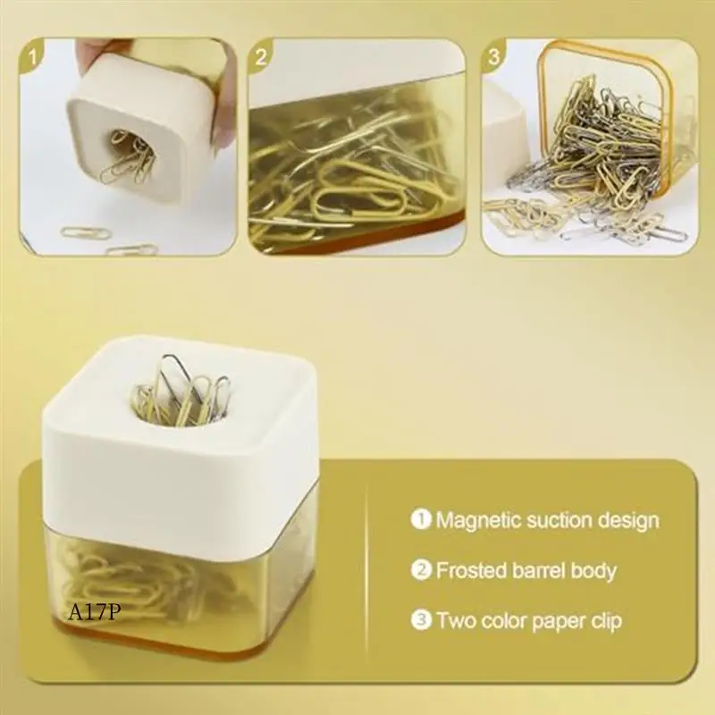 

AP-New Two-Color Paper Clips In Elegant Magnetic Frosted Square Clip Holder, 28Mm, 130 Clips Per Box Easy To Use (Butter Yellow)
