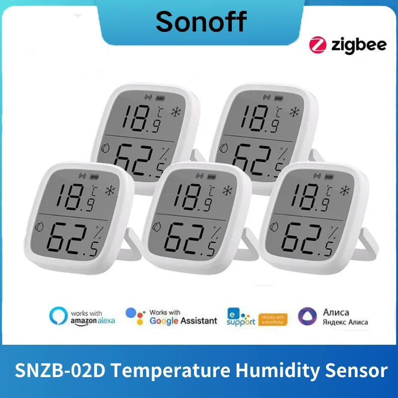 1-5PCS SONOFF SNZB-02D Zigbee LCD Screen Smart Temperature Humidity Sensor Remote Real-time Monitoring Sensor Via Alexa Google