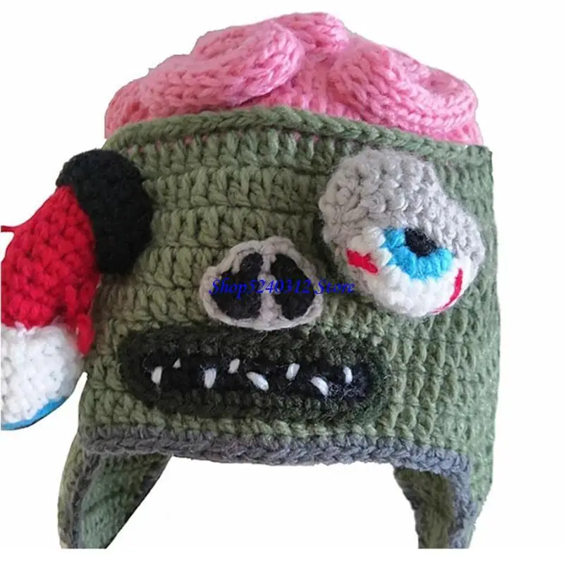 634C Zombie Eyes Headgear Knitted Hat Woolen Hat Bomber Hat All-match Windproof for Party Halloween Costume Accessory