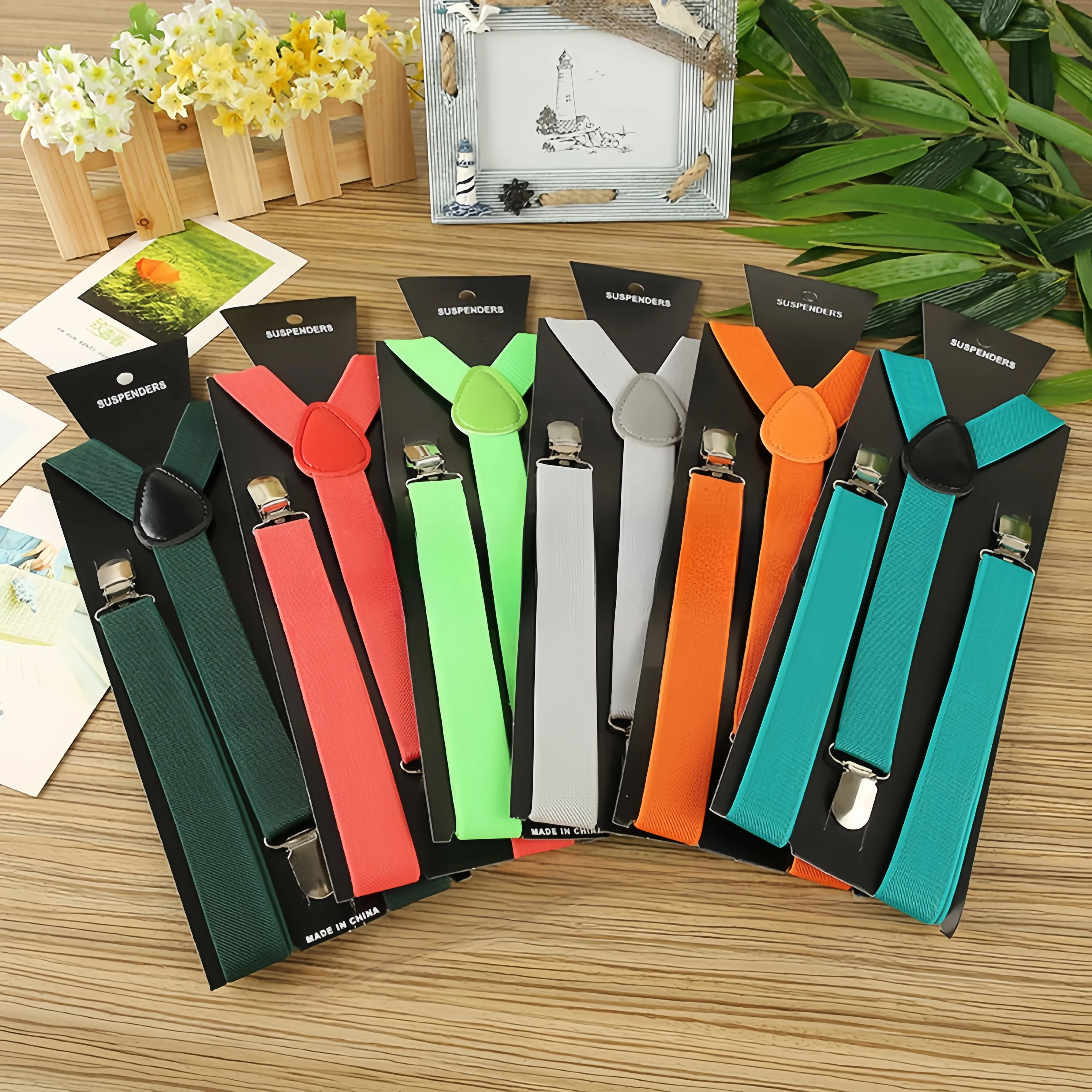 Adult solid color suspenders for men and women universal 2.5cm 3 clips suspenders elastic elastic suspenders clips party costume