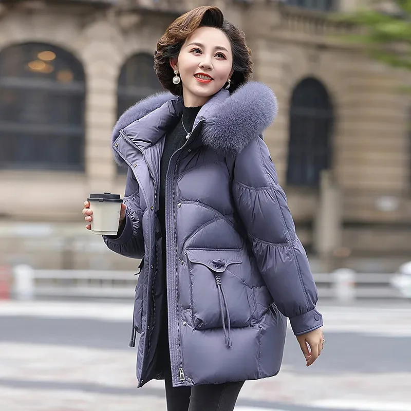 Chaqueta de algodón plateada brillante para mujer, abrigo holgado con capucha de Nueva Corea, Parkas gruesas a prueba de viento, abrigo largo