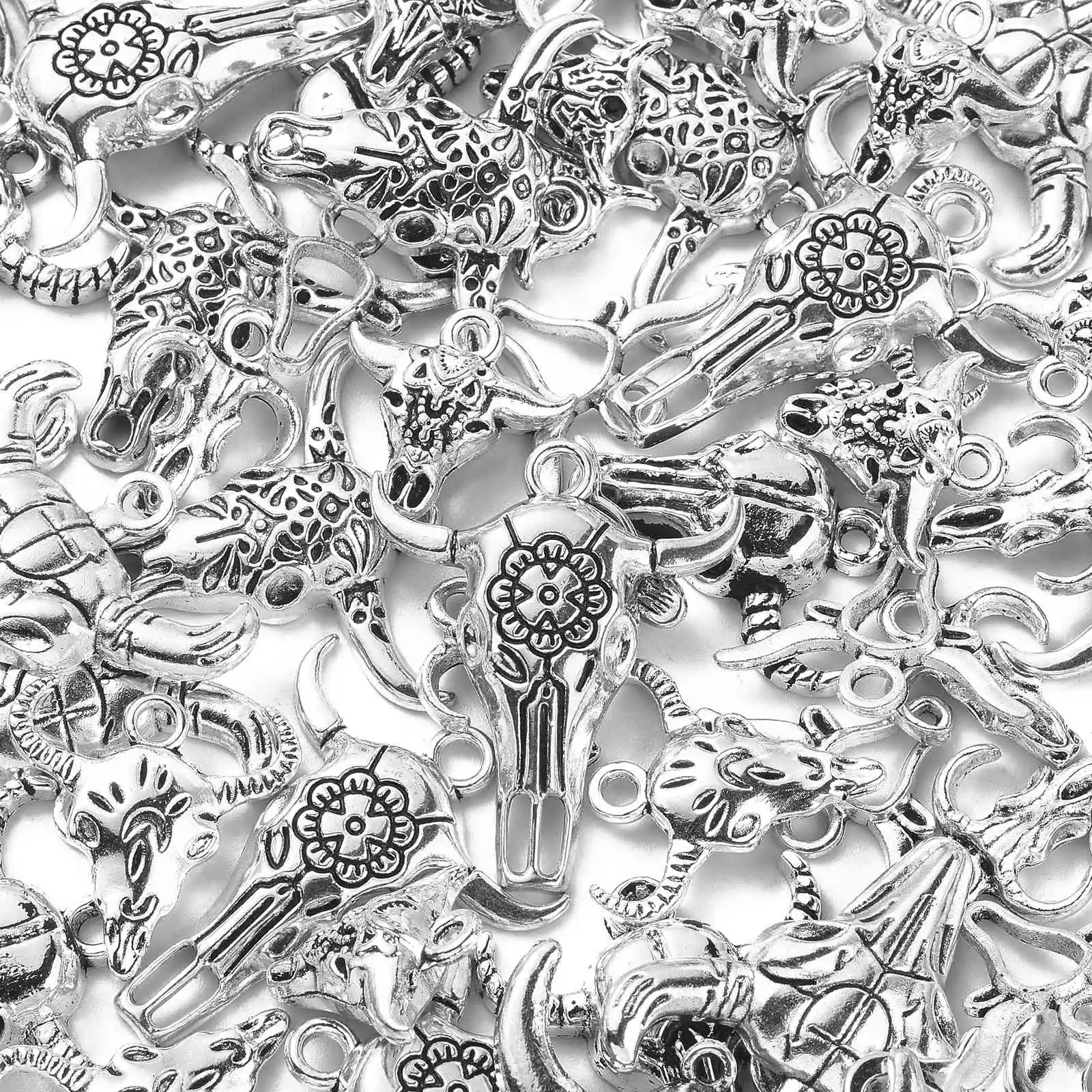 PandaHall 00 Stück 10 Stile Antik-Silber Kuh-Anhänger Western Rinderkopf-Charms für Schmuckherstellung – Detail 3