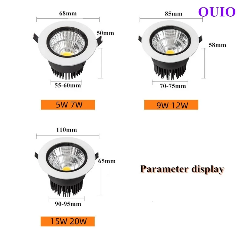 Wpuszczana okrągła dioda LED o wymiarach 20W 15W 12W 9W 7W 5W sufitowy COB u nas państwo lampy lampy punktowe AC90 ~ 260V oświetlenie wewnętrzne