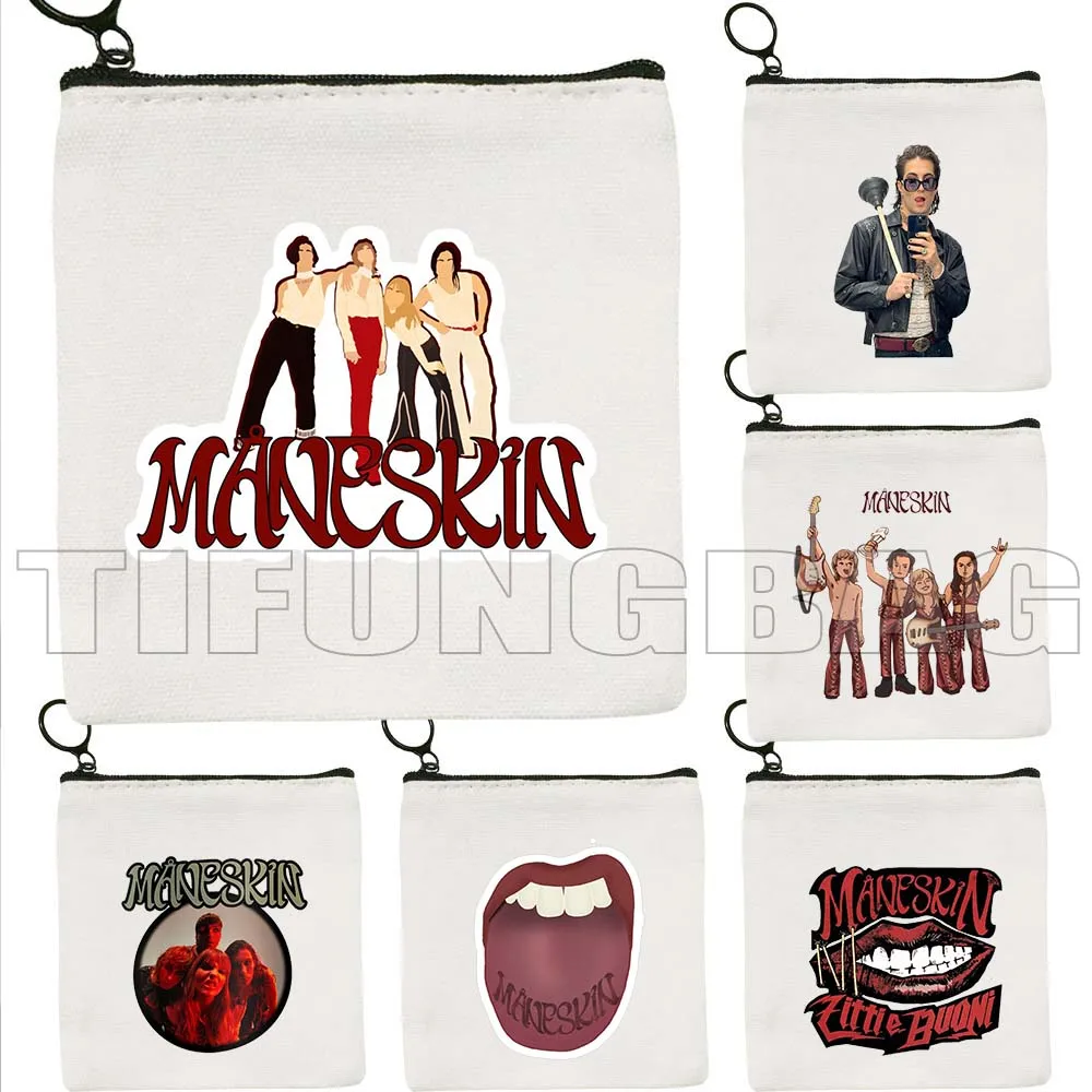 Maneskin Damiano David Italia Music Band MAMMAMIA Victoria Damian Canvas Coin Purse Bag Small Square Key Card Bag Wallet Pouch