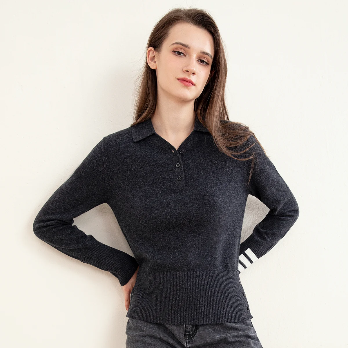 TC-185 Luxury Women\'s 100% Merino Wool Sweater Fashion Polo Pullover Girls TB Clothes Stylish Girls Clothing