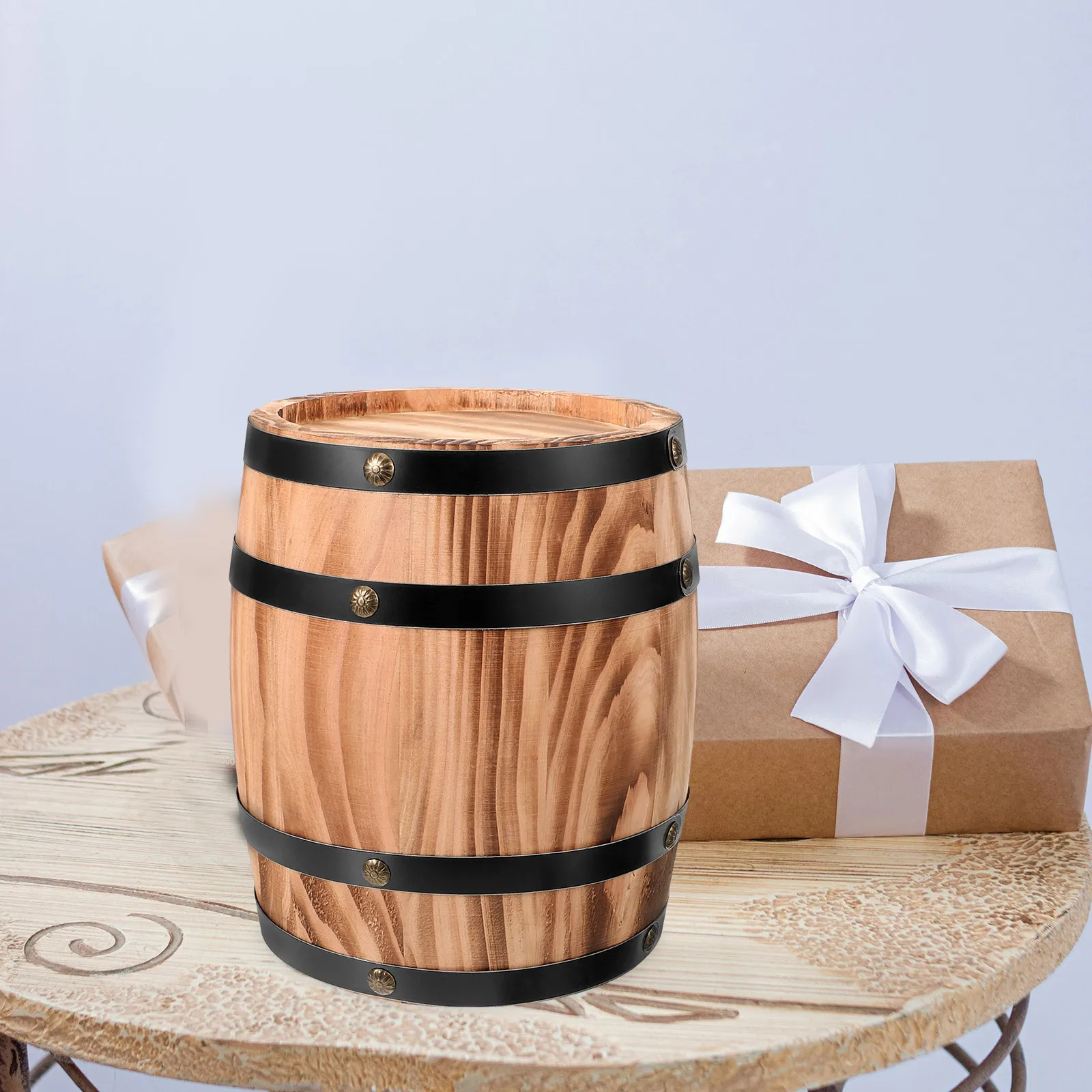 

Rustic Oak Barrel Decor 20x16cm Wooden Wine Whiskey Barrel Unique Retro Bar Kitchen Garden Landscaping Ornament
