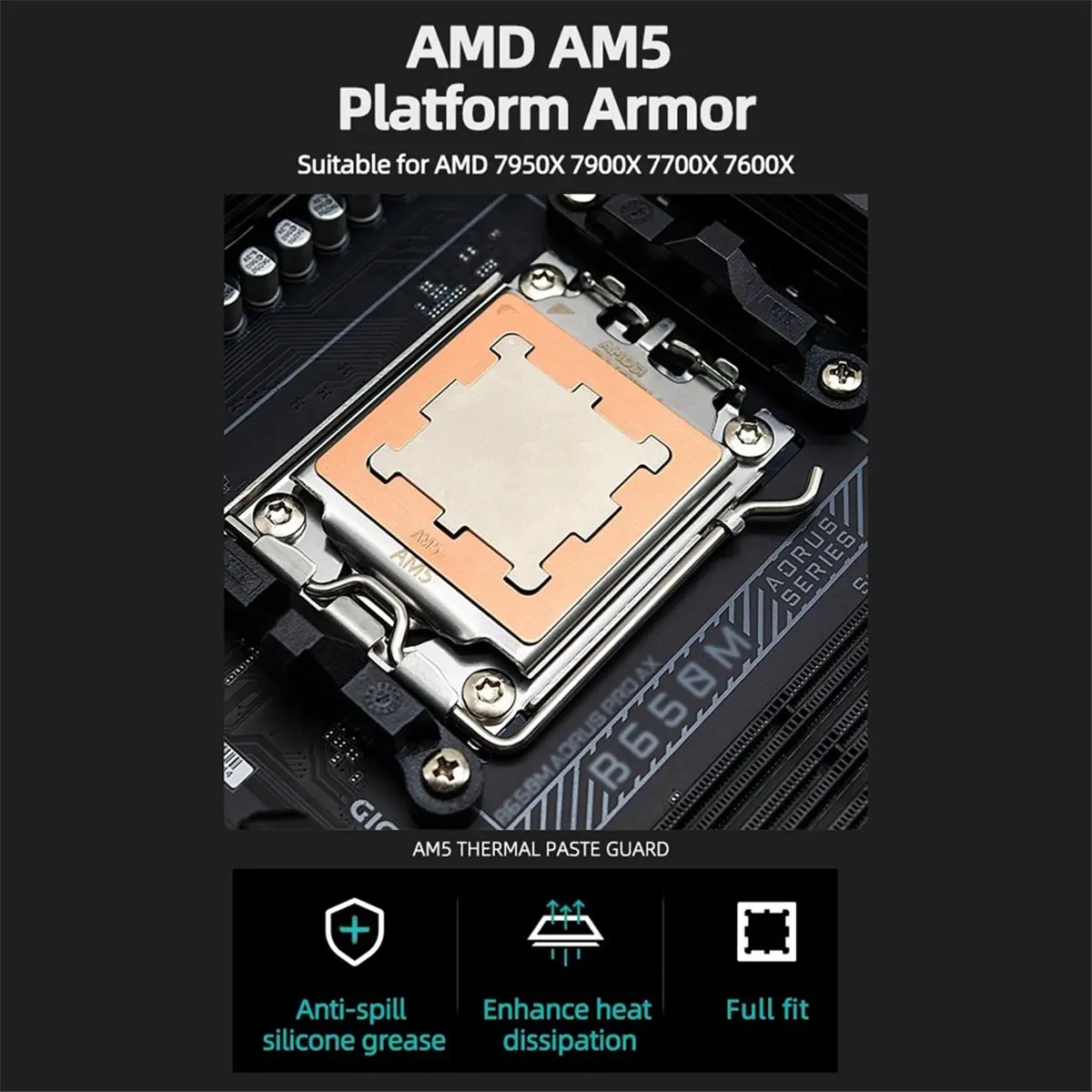 

AM5 CPU Contact Frame Copper Full Surround Frame Better Cooling CPU Heatsink Plat Armor for AMD 7950