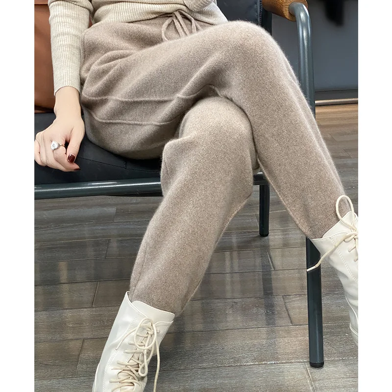 Women Winter Wool Harlan Pants Drawstring High Waist Straight Korean Loose Sweatpants Long Trousers Autumn Warm Pencil Pants