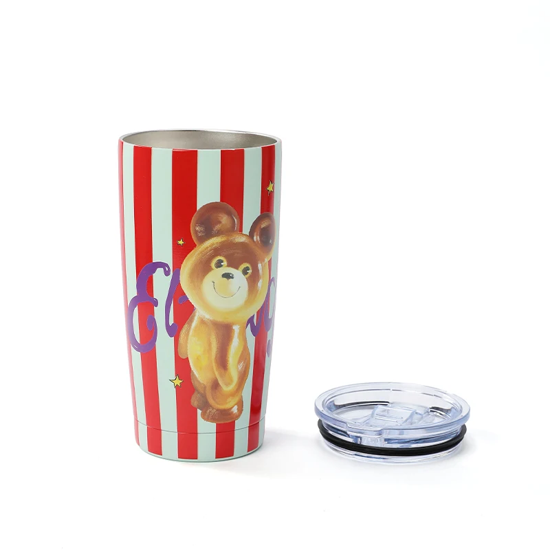 Striped Bear Print Stainless Steel Travel Mug Cup