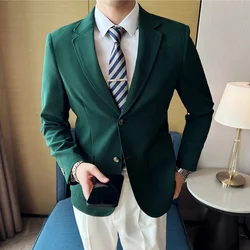 Plus Size 4XL-M Autumn New Dark Green Blazer Men Two Buttons Wedding Slim Suits Formal Business Party Tuxedo Groom Prom Blazers