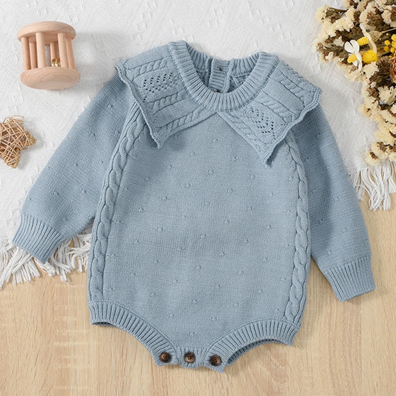2025 New Autumn Infant Baby Girls Knitted Jumpsuit Long Sleeve Solid Color Toddler Baby Girl Knitted Romper Children Clothes