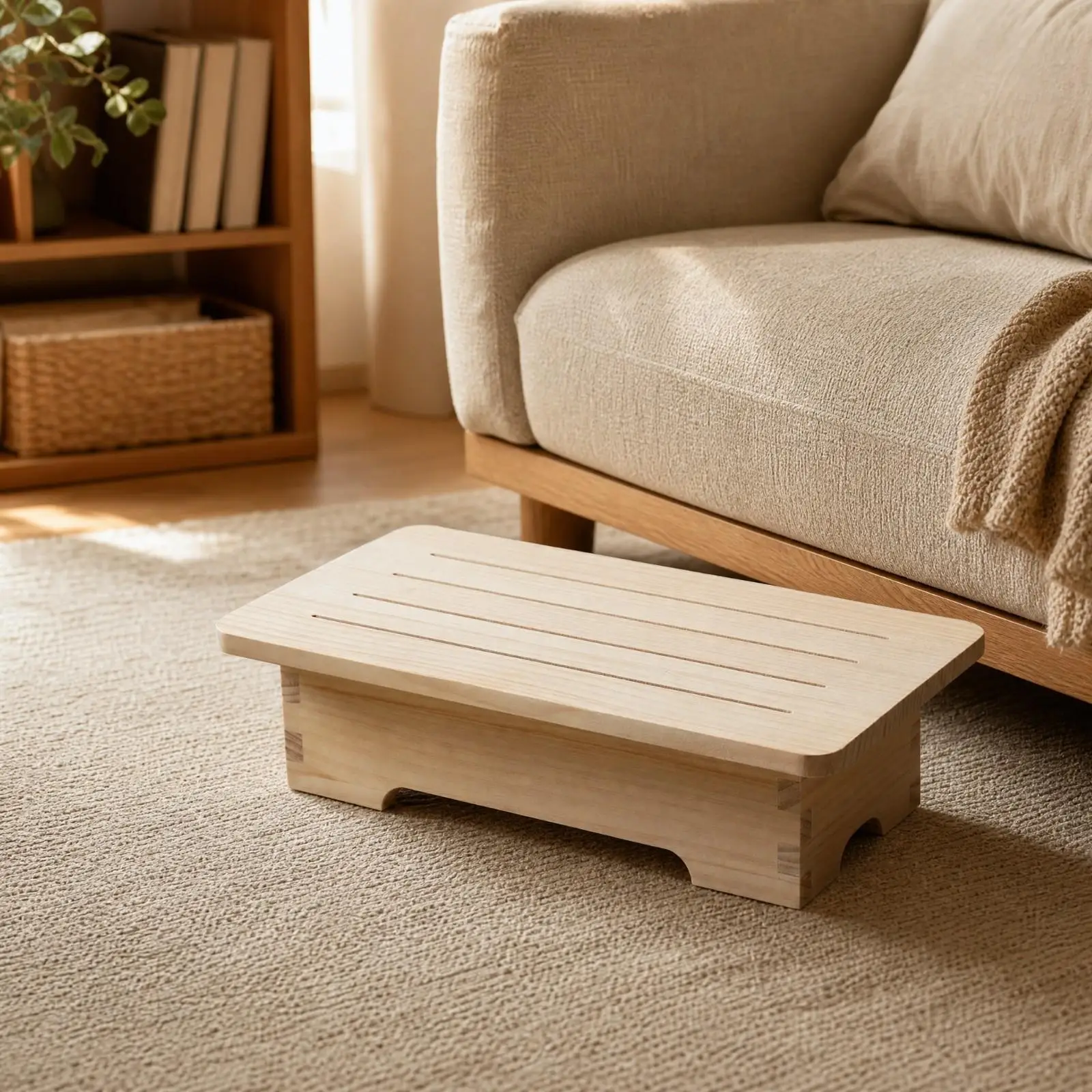 Solid Fir Wood Foot Stool for Feet Resting Under Desk Small Step Stool with Rounded Corners for Bedroom Furniture
